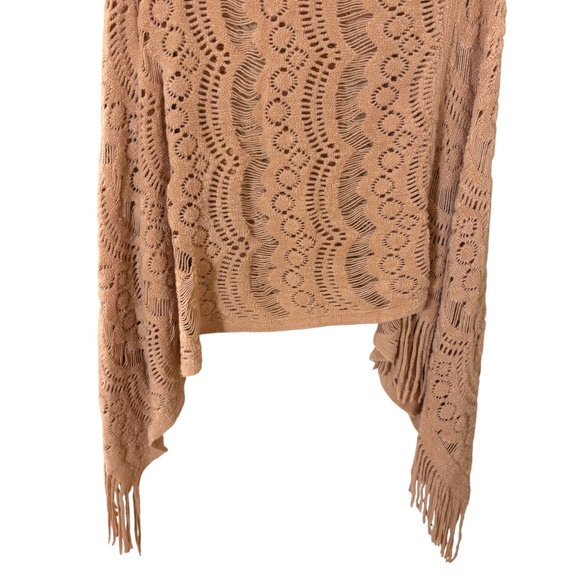 NWT macchia di Ruggine Blush Peach Knit Fringe Poncho One Size Prairie V neck - Picture 5 of 10